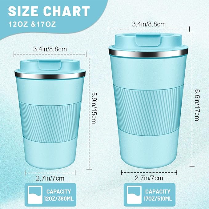 Insulated Coffee Tumblers with Flip Lid 12oz / 17oz, Stainless Steel Travel Coffee Mug Leak Proof, Vacuum Insulated Coffee Mug Reusable Cup, Keeps Cold and Hot for Coffee Tea