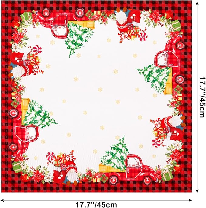 Christmas Gnomes Napkins, 18×18 Inch Christmas Tree Dinner Cloth Napkins Set of 6, Washable Cotton Soft Absorbent Square Napkins for Dining Kitchen Party Wedding Decoration
