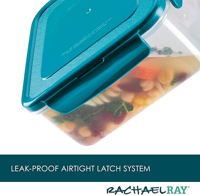 Rachael Ray Leak-Proof Nestable Container Food Storage Bin Set, 10-Piece Square, Teal Lid