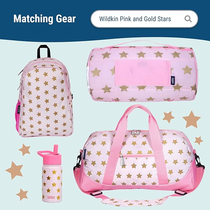 Wildkin Kids Insulated Lunch Box – Durable and Reusable for School & Travel - Pink and Gold Stars