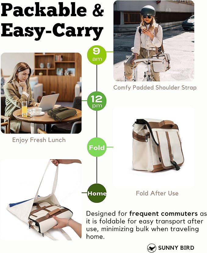 SUNNY BIRD Large Lunch Bag, Thermally Insulated Soft Cooler with Shoulder Strap for Women, Men (Classic Ivory)