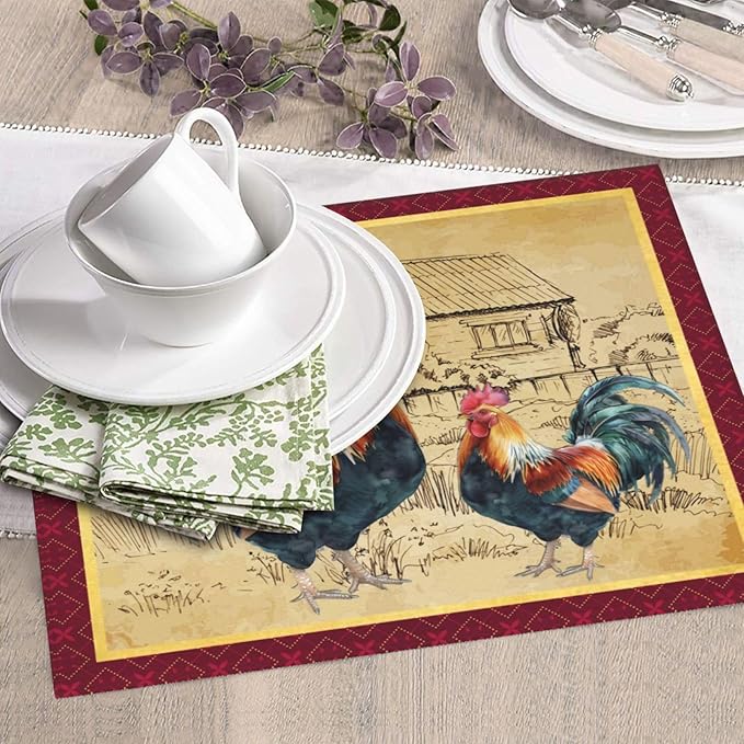 Rooster Farmhouse Rustic Wood Chicken Drying Mat 16x18 Inch For Kitchen Counter Drying Mats Dish For Kitchen Counter Easy Clean Kitchen