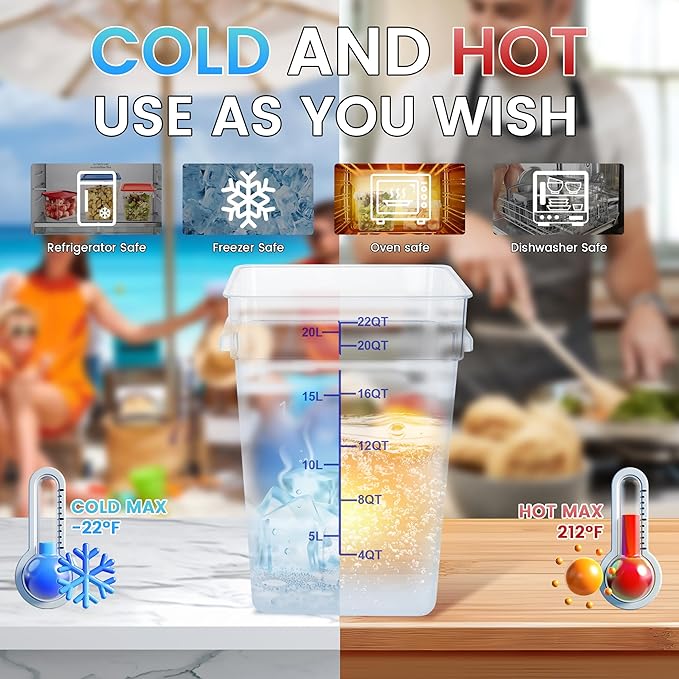 4 Pack Clear Food Storage Containers with Lids and Handles Polycarbonate Square Commercial Food Containers, NSF (22Qt)