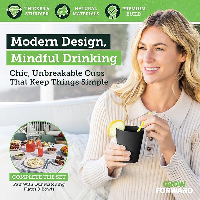 Grow Forward Premium Wheat Straw Cups - 13 & 20 oz Unbreakable BPA Free Hard Plastic Cups - Reusable Lightweight Plastic Drinking Glasses for Kitchen, Outdoor, Water, Camping, RV - Midnight