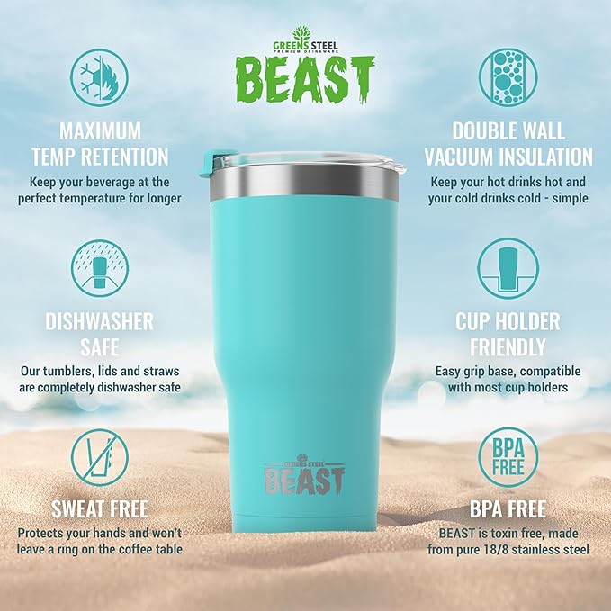 Beast 20 oz Tumbler Stainless Steel Vacuum Insulated Coffee Ice Cup Double Wall Travel Flask (Aquamarine Blue)