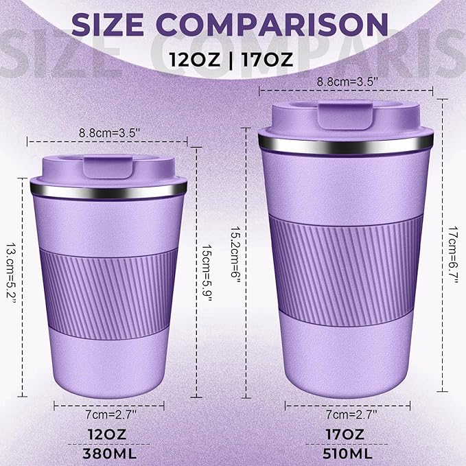 Insulated Coffee Tumbler 17 oz, Stainless Steel Coffee Mug with Lids, Travel Coffee Mug Leak Proof, Double Wall Vacuum Insulated Reusable Coffee Cup, Keep Drinks Hot and Cold (Lavender, 17 Ounces)