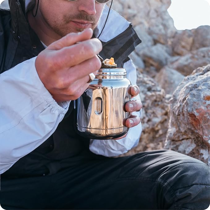 BOBBER 16 oz Insulated Stainless Steel Food Jar with Extra-Wide Mouth, Built-in Folding Spoon – Leak-Proof Thermos for Hot Food – Keeps Lunch Hot for 10 Hours, Cold for 15 Hours (Glossy)