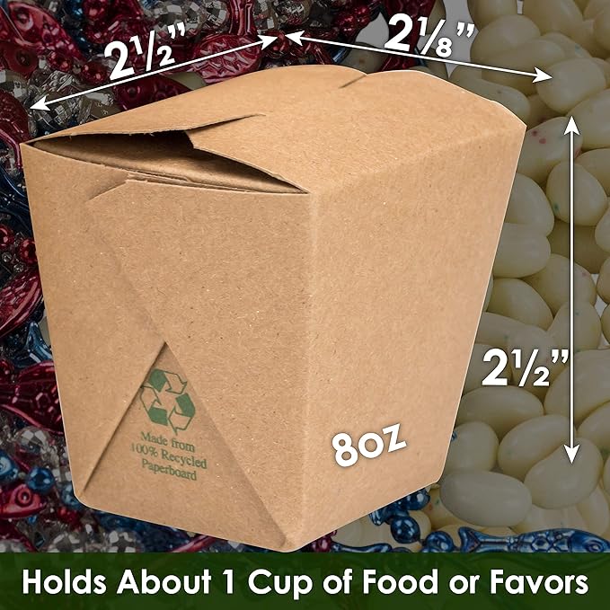 100% Recyclable 8oz Brown Chinese Take Out Boxes 50pk. Leakproof Greaseproof To Go Containers For Restaurants Event Parties Food Service. Best Value Bulk Pack Microwaveable and Stackable Meal Pails.
