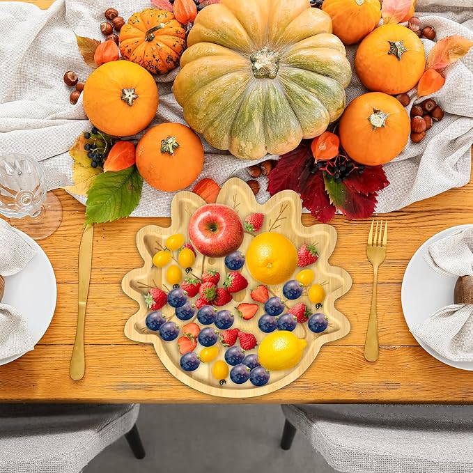 Turkey Plate, Bamboo Turkey Platter, Reusable Dessert Plate, Cute Dinner Plate, Funny Charcuterie Board, Novelty Solid Serving Tray, Birthday Party Decorations (11.4"x11.4"x0.6")