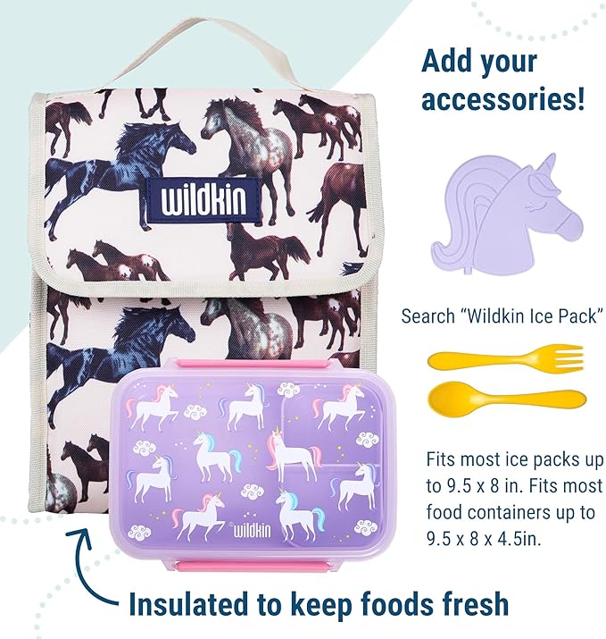 Wildkin Kids Insulated Lunch Bag – Reusable, Ideal for Hot/Cold Snacks, School & Travel - Horse Dreams