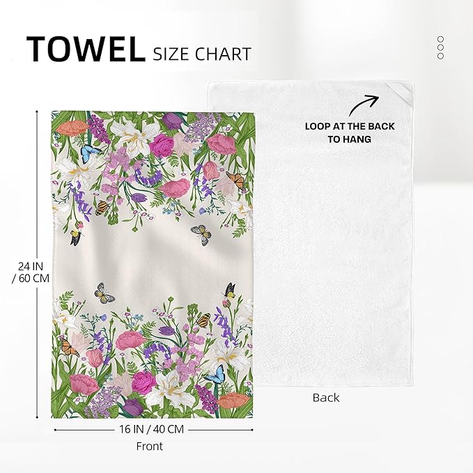 Pink Flowers Decorative Kitchen Towels Floral Dish Towels Absorbent Cute Botanic Dish Cloths Set Spring Summer Tea Hand Towels for Kitchen Farmhouse Holiday Home Decor (2 Pack, 16"x24")