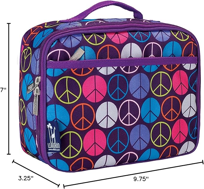 Wildkin Kids Insulated Lunch Box – Durable and Reusable for School & Travel - Peace Signs