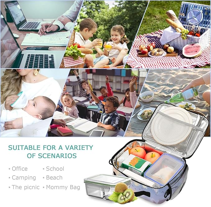 ALAZA Horses Kids Lunch Box Lunchbox Insulated Reusable Meal Container Lunch Bag with Shoulder Strap for School Girls Boys