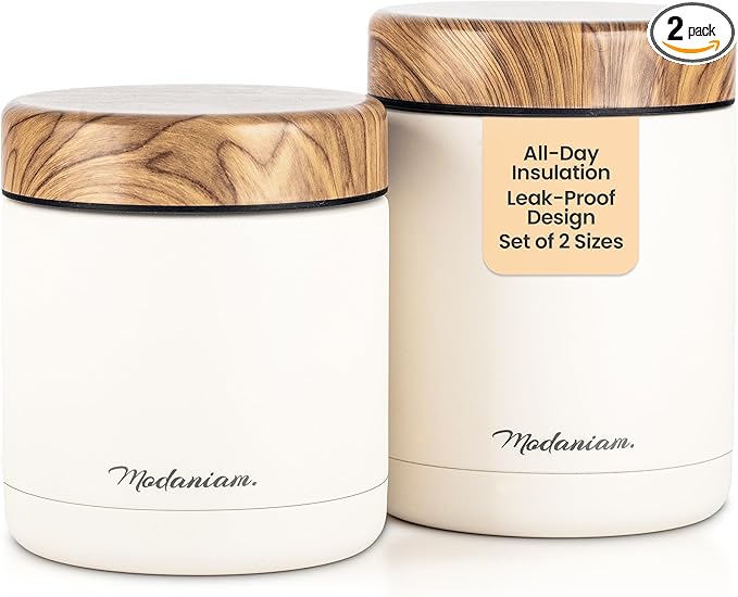Stainless steel Insulated Food Jars set (16Oz + 12 OZ) wide mouth thermal container, Insulated Lunch Containers| Hot Food Lunch Container | Lunch box, Vanilla Woods (Off White)