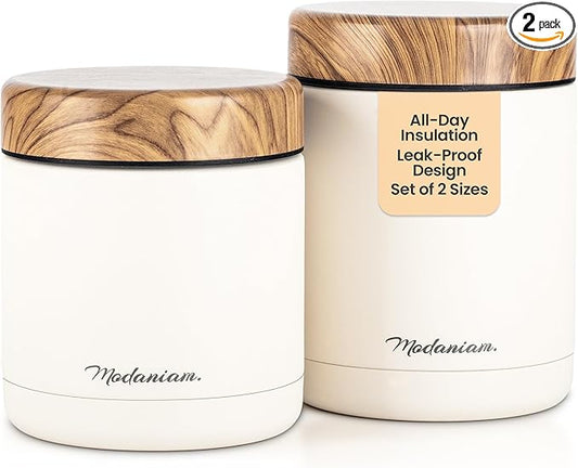 Stainless steel Insulated Food Jars set (16Oz + 12 OZ) wide mouth thermal container, Insulated Lunch Containers| Hot Food Lunch Container | Lunch box, Vanilla Woods (Off White)