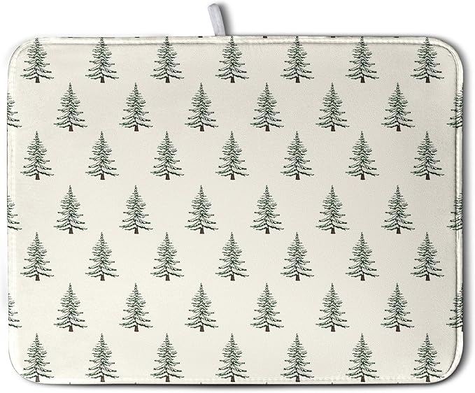 Christmas Tree Dish Drying Mat Winter Xmas Holiday Drying Mats Microfiber Absorbent Dishes Drying Pad Reusable Washable Kitchen Countertop Protector Dish Drainer Rack Mat 18x24 Inch
