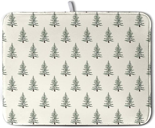 Christmas Tree Dish Drying Mat Winter Xmas Holiday Drying Mats Microfiber Absorbent Dishes Drying Pad Reusable Washable Kitchen Countertop Protector Dish Drainer Rack Mat 18x24 Inch