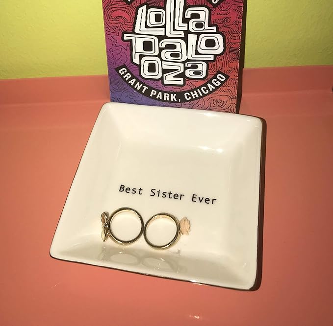 Simply Charmed Best Sister Ever Gift | Jewelry Ring Holder | Elegant Trinket Tray or Dish