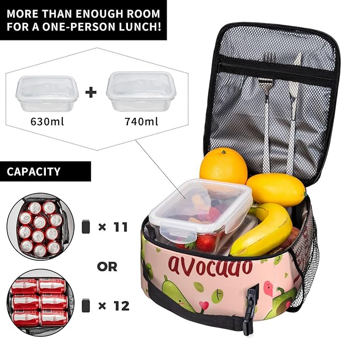Avocado Insulated Lunch Bag for Women Men Avocado Lunch Bag for Work,Picnic,Travel,Hiking,Beach or Fishing Polyester Avocado Lunch Box