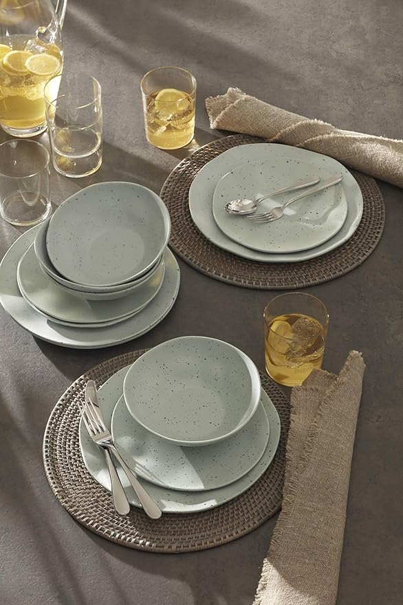 Oneida 895952 Terrazzo Melamine Mint 12 Piece Dinnerware Set, Lightweight Melamine Material
