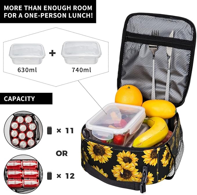 Sunflowers Reusable Lunch Box Insulated LunchBox Cooler Lunch Bag