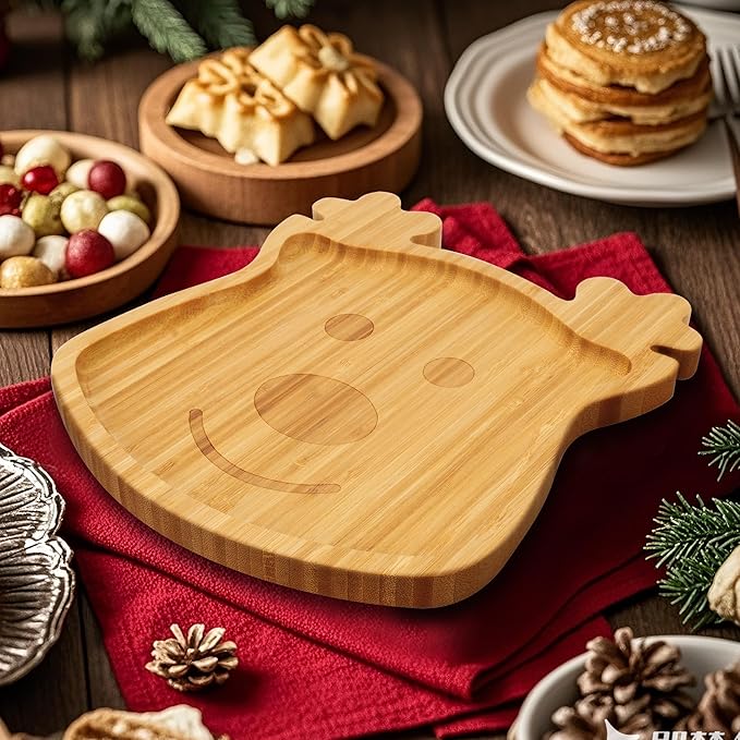 TJ POP Christmas Bamboo Serving Tray – Reindeer Shape – Wooden Holiday Platter for Snacks, Fruits & Candy – Christmas Farmhouse Table Decor