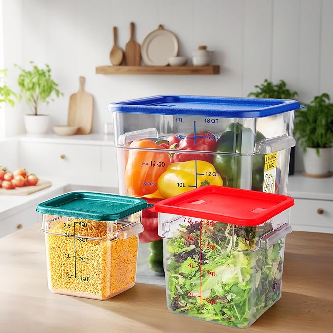 4 Pack Clear Food Storage Containers with Lids and Handles Polycarbonate Square Commercial Food Containers, NSF (4Qt)