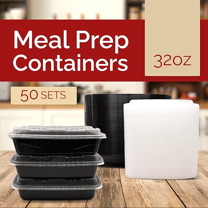 Reli. Meal Prep Containers (50 Pack, 32 oz.) | 1 Compartment Food Containers with Lids | Microwavable Freezer Dishwasher Safe - Bento Box