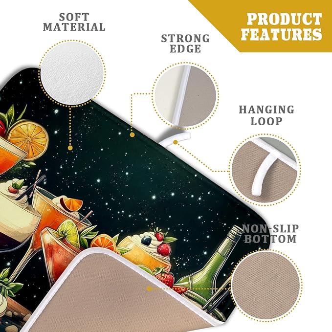 Wine Glass Dish Drying Mat - Summer Party Absorbent Microfiber Kitchen Drying Pad 16 X 18 Inch