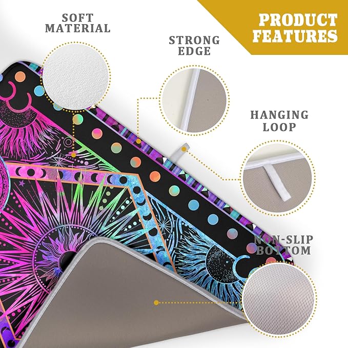 Purple Absorbent Dish Drying Mat Sun and Moon Microfiber Drying Pad for Kitchen Counter Decor Large