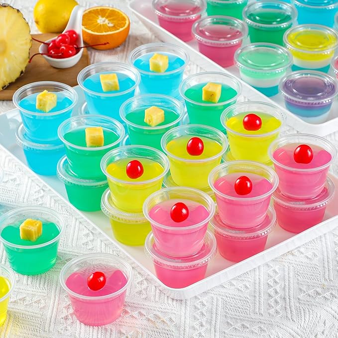 AOZITA 400 Set 4 oz Portion Cups, Jello Shot Cups with Lids, Disposable Plastic Condiment Dipping Sauce Cup, Small Containers for Salad Dressing