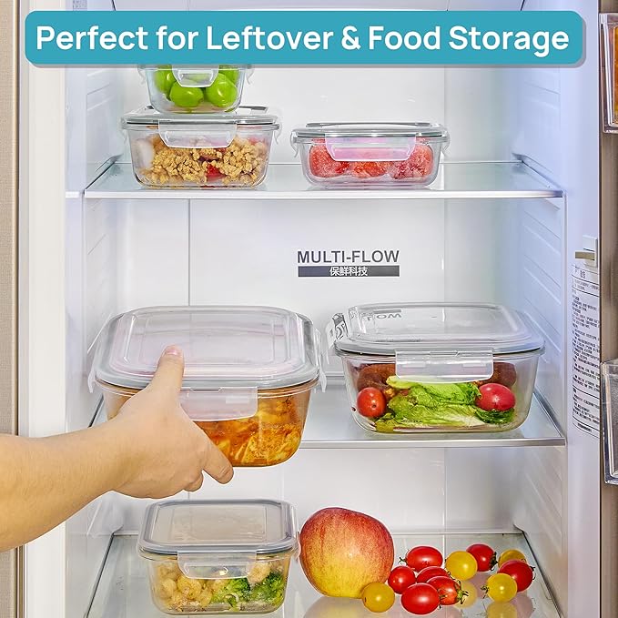 Vtopmart 2.26L/76oz Extra Large Glass Food Storage Containers with Lids, 6 pack Meal Prep Container Set, Airtight Lunch Boxes with Snap Locking Lids for Microwave, Oven, Freezer, Dishwasher