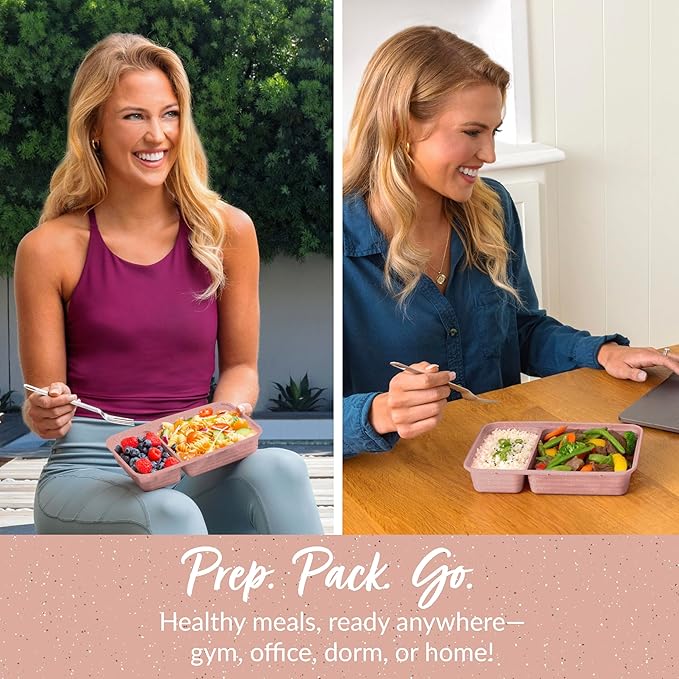 Bentgo Prep - 20-Piece 2-Compartment Reusable Meal Prep Containers with Lids, PFAS & BPA Free Materials, Durable, Microwave, Freezer, & Dishwasher Safe To Go Food Storage (Sweet Pea Glitter)