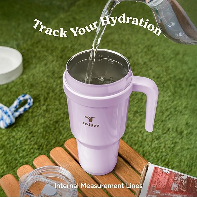 REDUCE Cold1 40 oz Tumbler with Handle - Vacuum Insulated Stainless Steel Water Bottle for Home, Office or Car, Reusable Mug with Straw or Leakproof Flip Lid, Keeps Drinks Cold All Day-Gloss Sea Glass