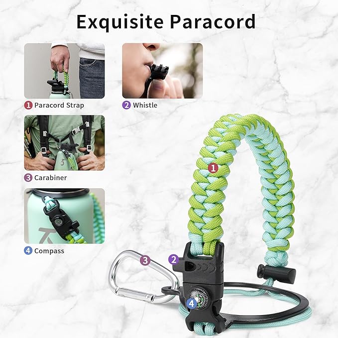 Trebo 32 oz Water Bottle Insulated with Lid and Straw, Double Wall Vacuum Stainless Steel Sports Flask with Paracord Handle, Keep Hot 24 Hours & Cold 48 Hours Water Cup with 3 Lids, Dark Green