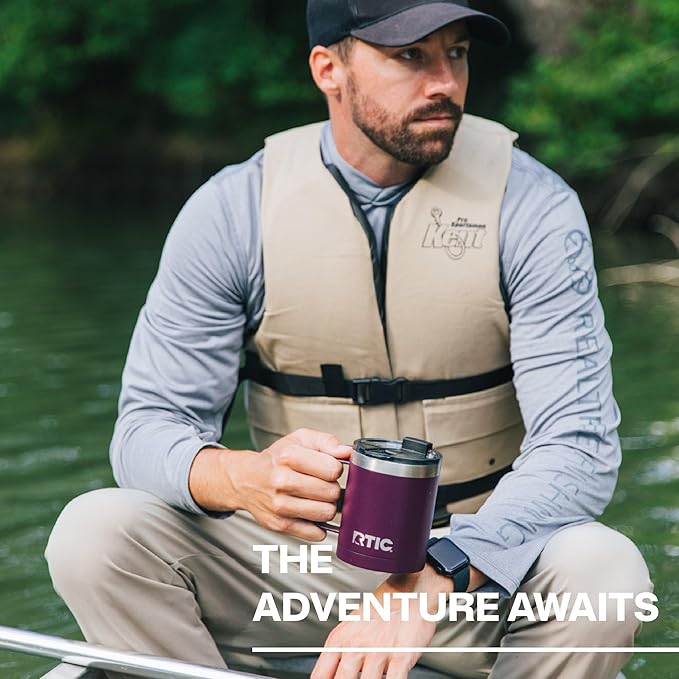 RTIC 12oz Essential Coffee Mug with Lid and Handle, Insulated, Ceramic Lined, Stainless Steel, Metal, Double Wall Vacuum-Insulation, Portable, Travel Cup for Hot and Cold Drink, White