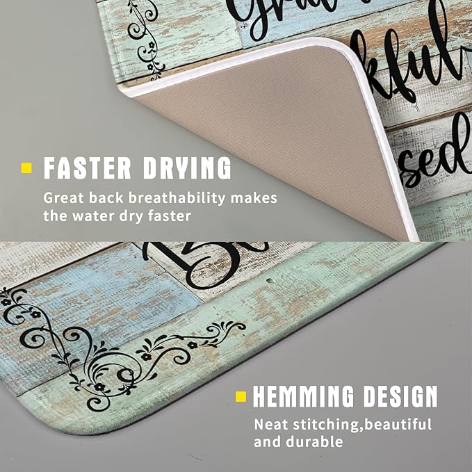 Rustic Wood Dish Drying Mat 16x18 Inch Grateful Thankful Blessed Kitchen Drainer Mats Absorbent Microfiber Rack Holder Countertop Pad