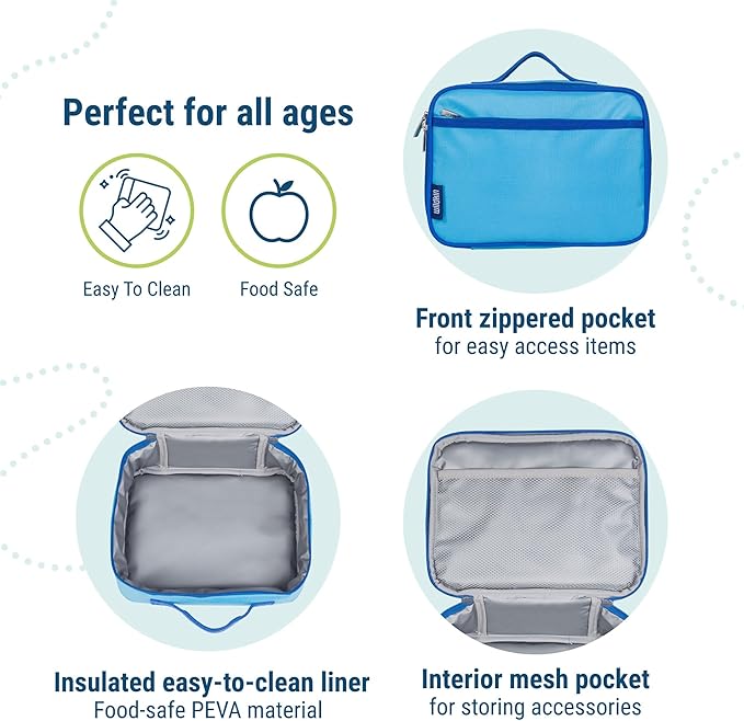 Wildkin Kids Insulated Lunch Box Bag for Boys & Girls, Reusable Kids Lunch Box is Perfect for Elementary, Ideal Size for Packing Hot or Cold Snacks for School & Travel Bento Bags (Sky Blue)