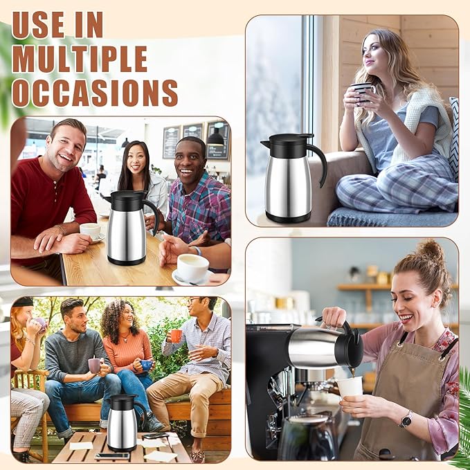 Uiifan 2 Pcs Thermal Coffee Carafe Insulated Stainless Steel Coffee Carafes for Keeping Hot and Cold Double Walled Vacuum Thermal Pot Flask with Brush for Water Milk Tea Home and Office(Silver,25oz)