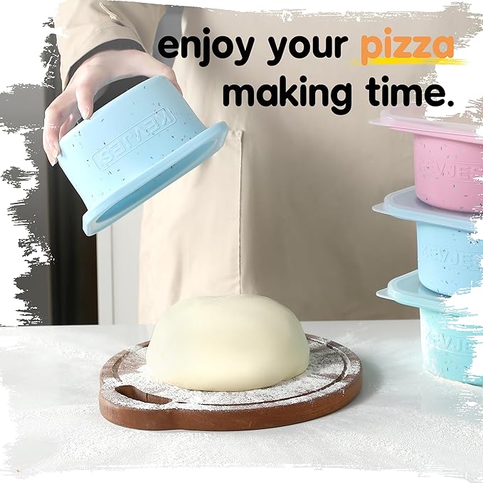 1000ml PLUS Individual Pizza Dough Proofing Containers with Airtight Lids – Food Grade Silicone, Freezer/Fridge/Dishwasher Safe – For Margherita, Pepperoni, Neapolitan Pizza – 2 Pack (Aqua)