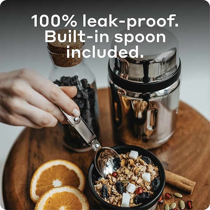 BOBBER 24 Oz Stainless Steel Thermos Food Jar with Folding Spoon and Extra-Wide Mouth – Insulated Soup Thermos for Hot Food, Keeps Hot for 14 Hours and Cold for 20 Hours (Glossy)