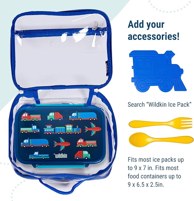 Wildkin Kids Insulated Lunch Box – Durable and Reusable for School & Travel - Clear w/Blue Trim