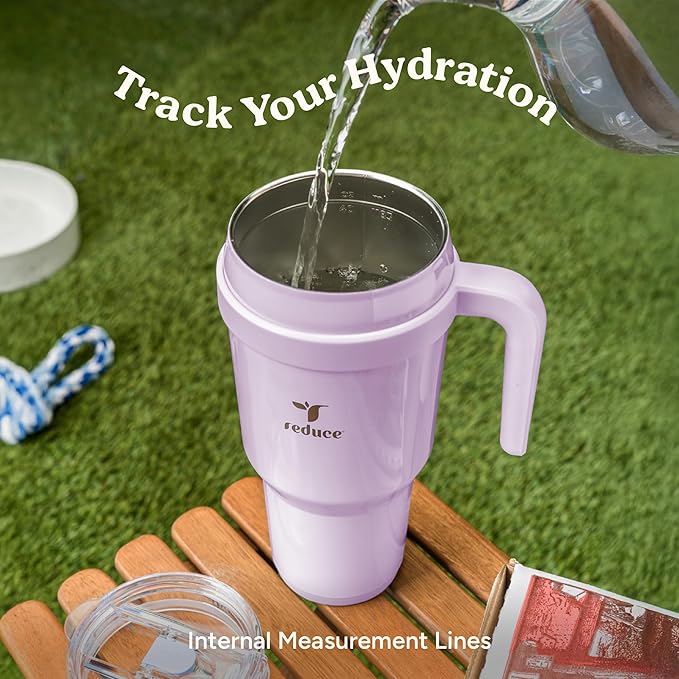 REDUCE Cold1 40 oz Tumbler with Handle - Vacuum Insulated Stainless Steel Water Bottle for Home, Office or Car, Reusable Mug with Straw or Leakproof Flip Lid, Keeps Drinks Cold All Day- Oahu Blue