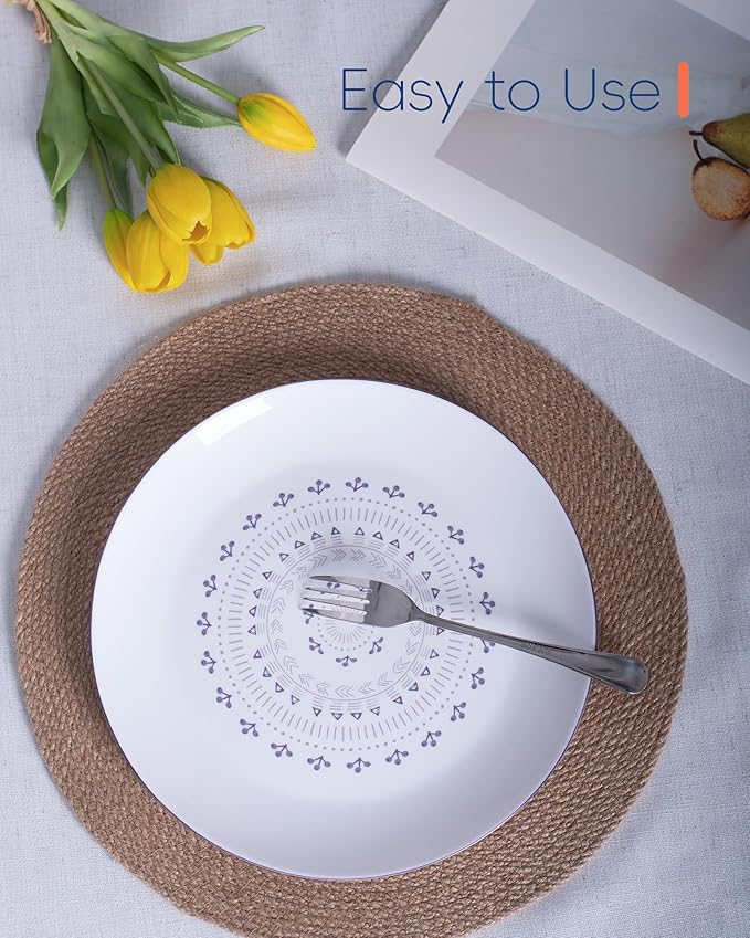 10.5 inch Dinner Plate Set of 6, Lightweight Round Opal Glass Dinnerware Plates, Dishwasher and Microwave Safe, Lavender Purple