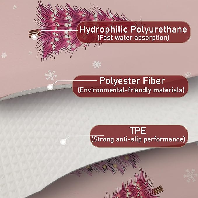 Pink Christmas Tree Dish Drying Mat, Winter Snowflake Xmas Tree Coffee Bar Mat for Countertops, Preppy Christmas Absorbent Dish Drying Mats for Kitchen Counter Coffee Maker, 16x24 Inch