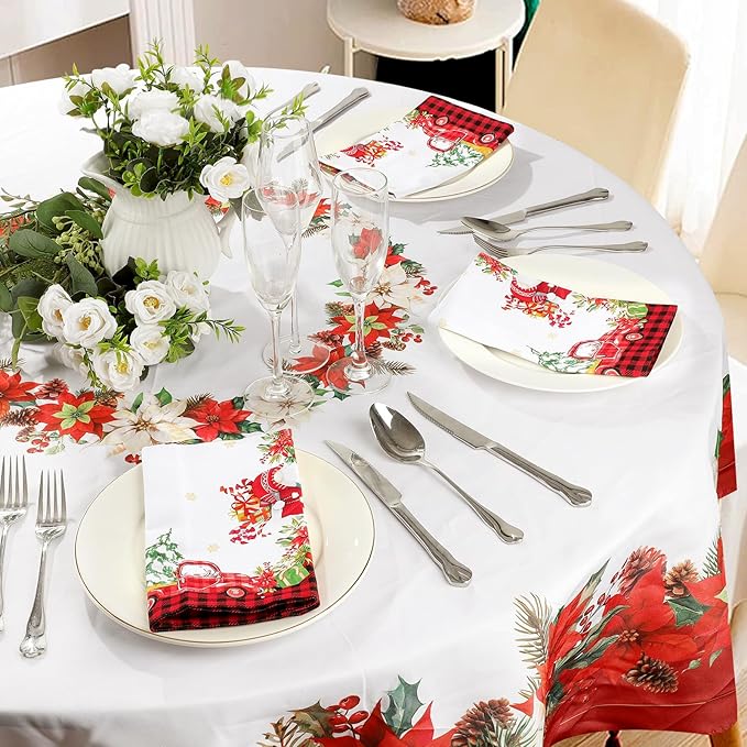 Christmas Gnomes Napkins, 18×18 Inch Christmas Tree Dinner Cloth Napkins Set of 6, Washable Cotton Soft Absorbent Square Napkins for Dining Kitchen Party Wedding Decoration