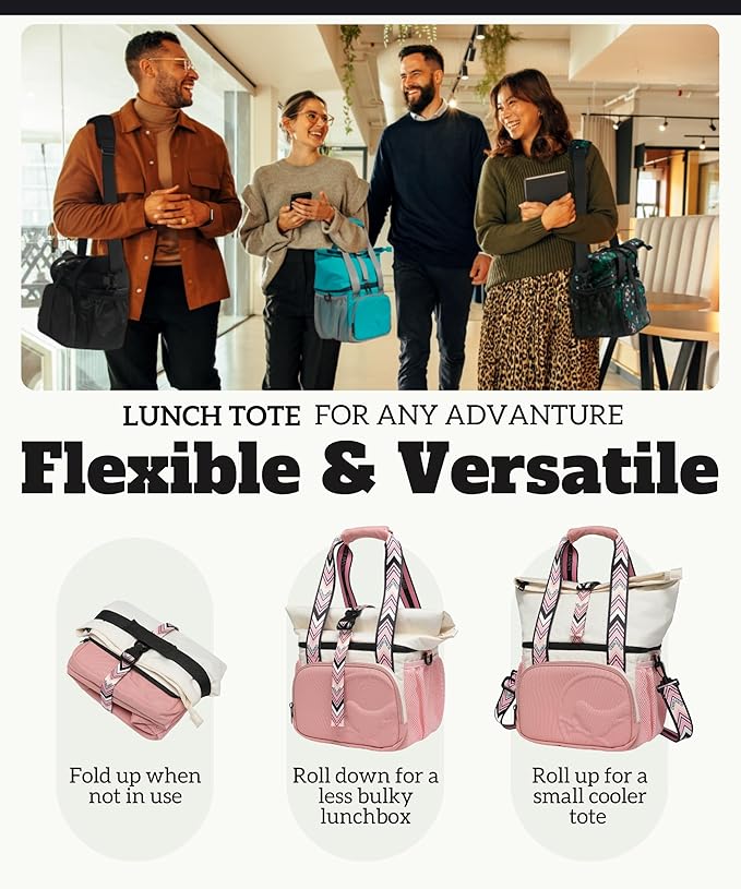 SUNNY BIRD Dual Compartment Lunch Bag Insulated Lunch Box for Women and Men (White and pink)