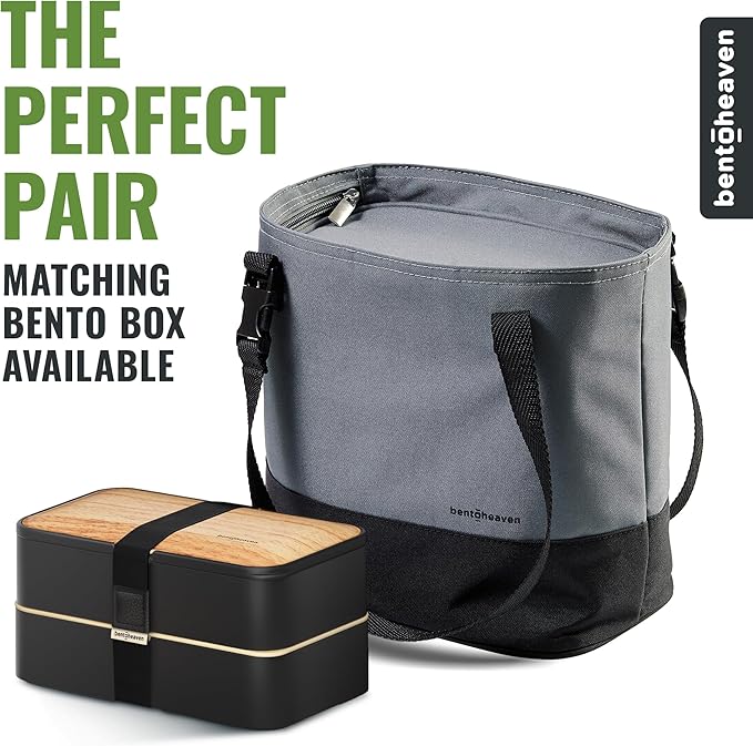 Bentoheaven Insulated Lunch Tote for Work - Durable Materials, Variable Strap/Handle, Wide Opening - Cooler Lunch Bag for Women & Men - Fits all major Bento Lunch Boxes and Other Containers (Gray)