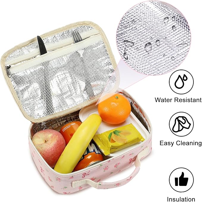 Bluboon Kids Girls Lunch Bag Insulated Lunch Box for school Corduroy Lunch Cooler Organizer School Kids Lunch Tote