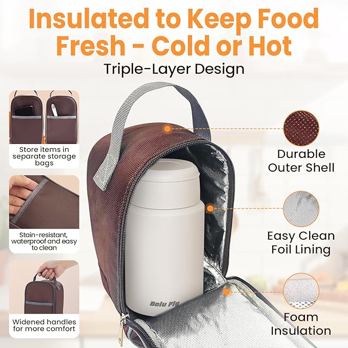 2 Pack Soup Thermo for Hot Food for Adults, Insulated Food Jar, Stainless Steel Vacuum Thermal Lunch Box Containers with Carry Bag and Spoon (18.5oz, 27oz) (White)